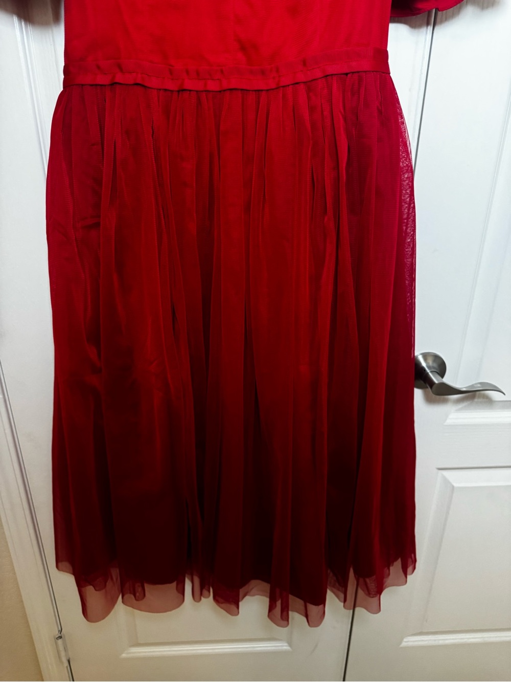 ‼️SALE Ivy City Co Red Ballerina Tulle Midi Dress Puff Sleeve  Neckline Formal - Picture 7 of 9